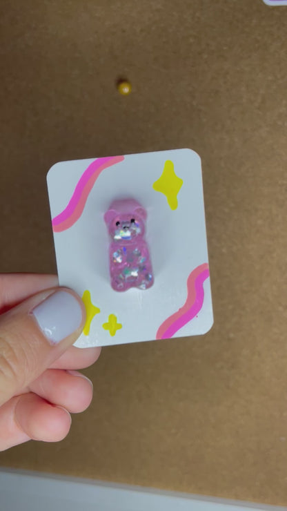 Gummy Bear Pins : Holo Pink Hearts